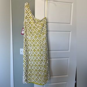 Lace, yellow and white one shoulder dress. New, never worn.